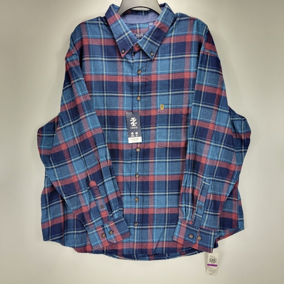 Izod Stratton Flannel Long Sleeve Button Front Shirt Mens Size 2XB Big Blue Red - Picture 1 of 9